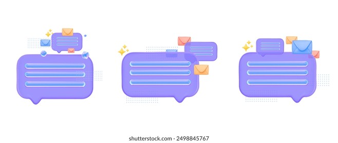 A set of speech bubble with envelopes, depicting incoming and outgoing message notifications. This concept  for showcasing AI chats, chatbots, and digital notification systems on social media platform