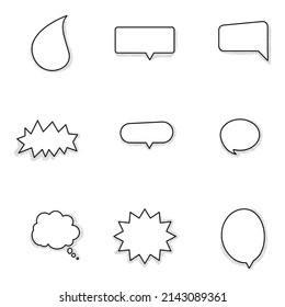 set of speech bubble frames for comic text isolated white background. Empty outline bubble for speech text. Dialog empty cloud, cartoon box.
