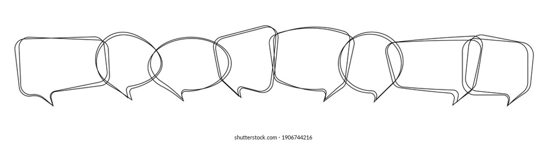 Set of speech bubble in hand drawn style. Blank line message bubbles icon. Communication symbols isolated on white background. Vector illustration eps10.