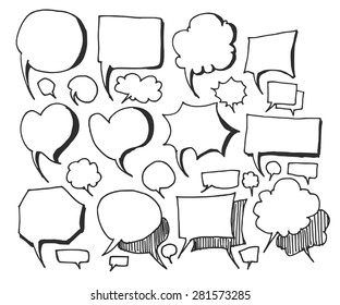 Set of Speech Bubble Hand drawn doodle Sketch line vector scribble
