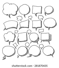 Set of Speech Bubble Hand drawn doodle Sketch line vector scribble