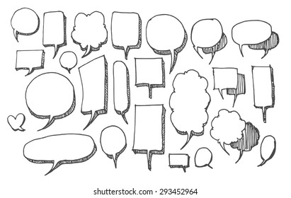 Set of Speech Bubble Hand drawn doodle Sketch line vector scribble
