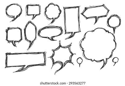Set of Speech Bubble Hand drawn doodle Sketch line vector scribble