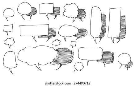 Set of Speech Bubble Hand drawn doodle Sketch line vector scribble