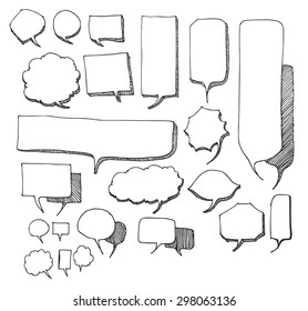 Set of Speech Bubble Hand drawn doodle Sketch line vector scribble