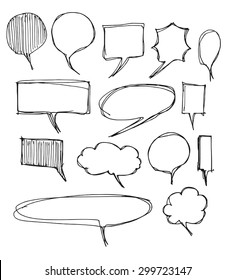 Set of Speech Bubble Hand drawn doodle Sketch line vector scribble