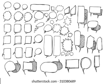 Set of Speech Bubble Hand drawn doodle Sketch line vector scribble