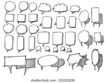 Set of Speech Bubble Hand drawn doodle Sketch line vector scribble