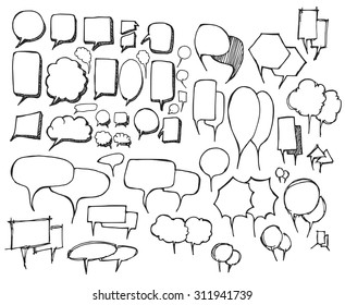 Set of Speech Bubble Hand drawn doodle Sketch line vector scribble