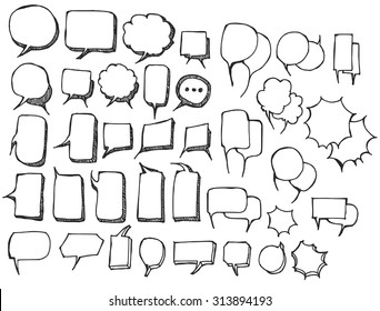Set of Speech Bubble Hand drawn doodle Sketch line vector scribble
