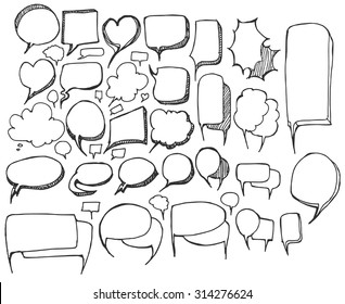 Set of Speech Bubble Hand drawn doodle Sketch line vector scribble