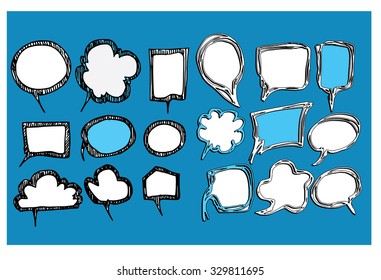 Set of Speech Bubble Hand drawn doodle Sketch line vector scribble