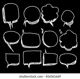 Set of Speech Bubble Hand drawn doodle Sketch line vector scribble chalkboard