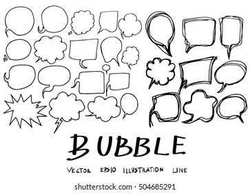 Set of Speech Bubble Hand drawn doodle Sketch line vector scribble