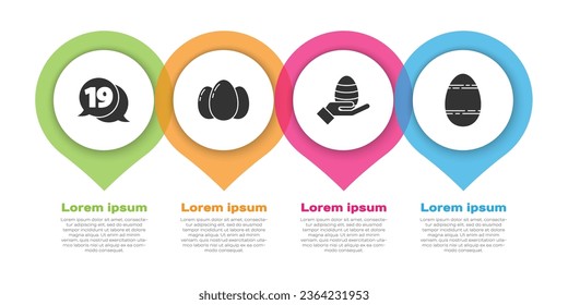 Set Speech bubble with happy easter, Easter eggs, Human hand and easter egg and Easter egg. Business infographic template. Vector
