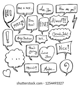 Set of Speech Bubble icon Drawing illustration Hand drawn doodle Sketch line vector