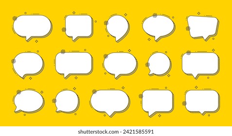 Set of speech bubble icons. Speak bubble text, chatting box, chat dialog icon. Empty message speech bubbles. Message chat box, talk cloud and think bubble. Vector illustration