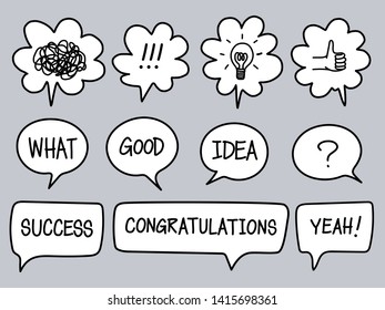 Set of speech bubble with icons and texts for successful concept