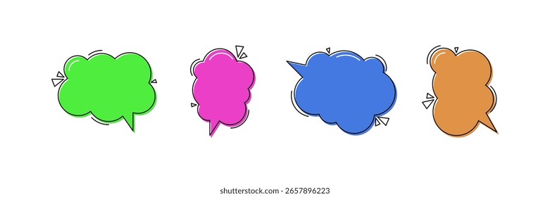 Set of speech bubble icons in various shapes, perfect for chat, messaging, communication, or dialogue designs. Suitable for websites, mobile apps, social media graphics, presentations.
