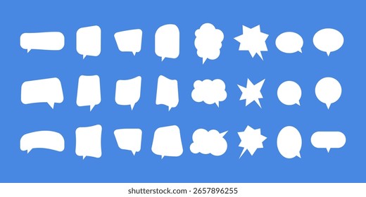 Conjunto de bolhas de fala de vetor branco, fundo azul.