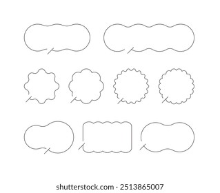 A set of speech bubble illustrations of curved and waved lines in geometric, abstract shapes.