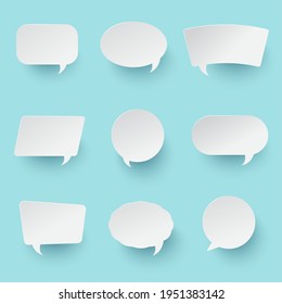 Set of speech bubble isolated on blue background. Paper cut and craft style illustration. sticker, tag, label