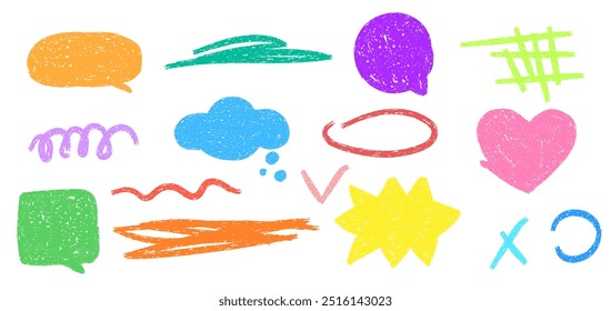 Set of speech bubble and line with crayon texture. Vector illustration