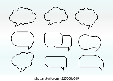 Set of Speech bubble line icons. Editable stroke linear design perfect hat speech bubble, Tick or check mark, Comment quote icons. Think speech bubble. Linear set.