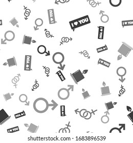 Set Speech bubble with I love you, Gender, Burning candle and Male gender symbol on seamless pattern. Vector