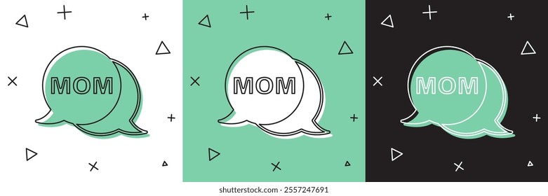 Set Speech bubble mom icon isolated on white and green, black background. Happy mothers day.  Vector