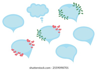 Set of speech bubble notifications for phone and computer. Pop-up notifications. Blank quote frame template. Cute, cartoon style with watercolor, hearts and twigs. Vector illustration.