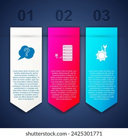 Set Speech bubble Question, Server and Wrench and screwdriver in gear. Business infographic template. Vector