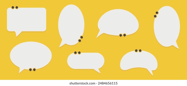 Set of speech bubble quotes icons on yellow background. Flat chat icons in the form of speech bubbles of various shapes. Free space for text or image.Flat vector design.