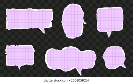 Set of speech bubble with ripped paper texture and grid pattern