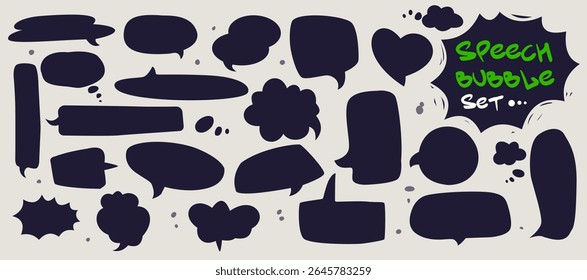 Set of speech bubble. Stickers with chat box and social media message silhouette of different geometric shapes. Dialogue frames with space for text. Flat vector illustration isolated on background