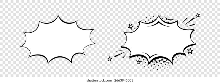 Um conjunto de modelos de balão de fala em um fundo transparente. Design de estilo pop art vintage. Vetor EPS 10