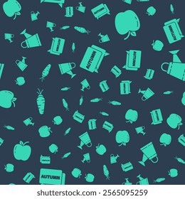 Set Speech bubble with text autumn, Apple, Carrot and Watering can on seamless pattern. Vector