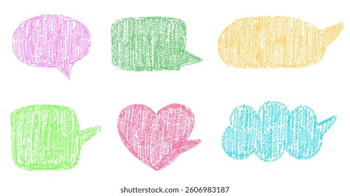 Set of speech bubble or text box for dialog drawn with crayon pencil texture