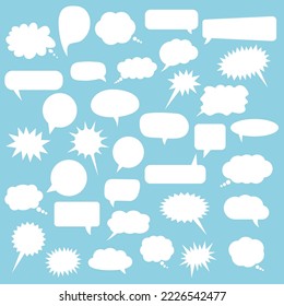 Set of speech bubble text, chat box, message box outline cartoon vector illustration design. Thinking sign symbol Balloon doodle style.