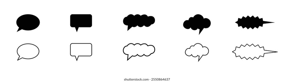 Set of speech bubble text, chatting box, message box vector illustration on white background. 