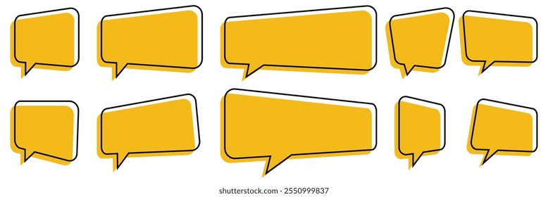 Set of speech bubble text, chatting box, message box outline cartoon design. Balloon doodle style of thinking sign symbol. Vector illustration.