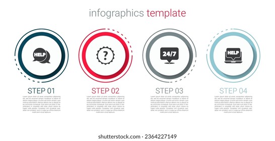 Set Speech bubble with text Help, Question mark, Clock 24 hours and Laptop and help. Business infographic template. Vector