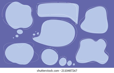 Set of speech bubble text, message box in very peri color. Thinking sign symbol.