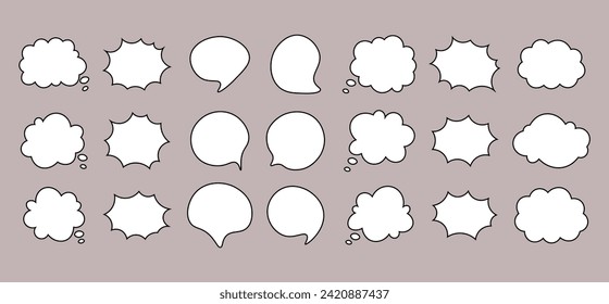 Set of speech bubble text, social media chat, message box. Empty text bubbles in various shapes, comment, dialogue balloons. Vector illustration