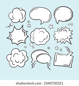 Set of speech bubble, textbox cloud of chat for comment, post, comic. Dialog box icon, message template. Different shape of empty balloons for talk on isolated background. cartoon vector illustration