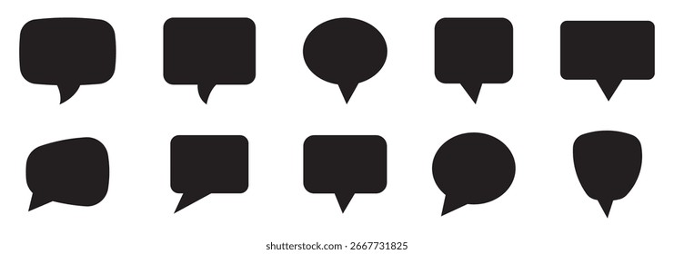 Set of speech bubble, textbox cloud of chat for comment, post, comic. Dialog box icon, message template. Different shape of empty balloons for talk on isolated background. cartoon vector illustration
