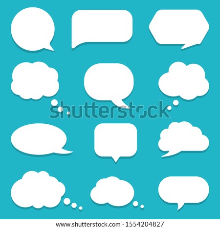 Set of speech bubble, textbox cloud of chat for comment, post, comic. Dialog box icon, message template. Different shape of empty balloons for talk on isolated background. cartoon vector illustration 商業照片 © 