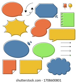 Set of speech bubbles and arrow.