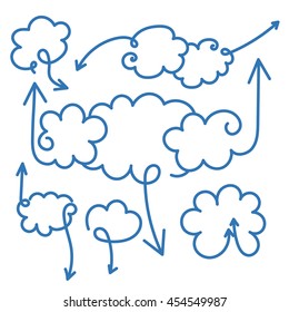 Set of speech bubbles with arrows. Empty cloud template with editable stroke. Design element for business card, paper sheet, information, note, message, motivation, comment. Vector illustration.
