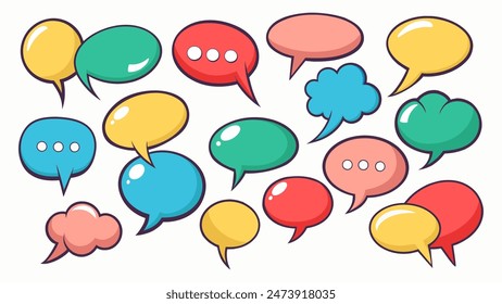 Set of Speech Bubbles. Blank color speech balloons for creative graphic design. Vector illustration.